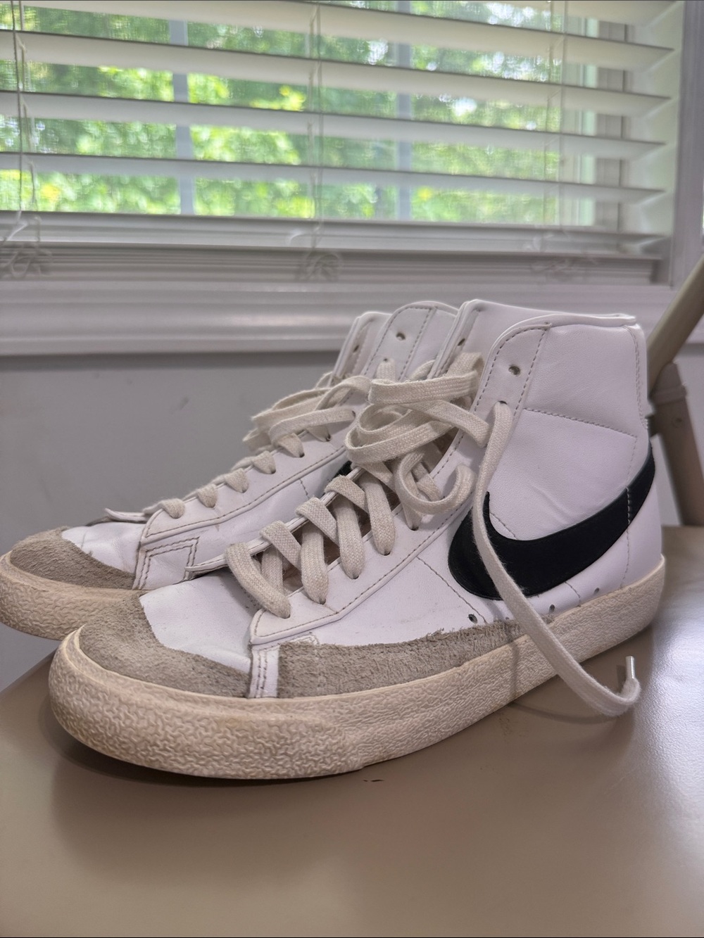 Nike High-Top Blazer Sneakers in White with Black Swoosh